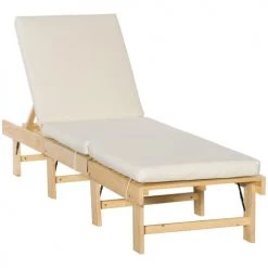 Outsunny Bains De Soleil Et Chaises Longues Bain De Soleil Inclinable Avec Matelas Rembourré Sapin Polyester Beige