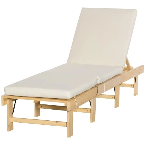 Outsunny Bains De Soleil Et Chaises Longues Bain De Soleil Inclinable Avec Matelas Rembourré Sapin Polyester Beige 6 Outsunny Bains De Soleil Et Chaises Longues Bain De Soleil Inclinable Avec Matelas Rembourré Sapin Polyester Beige – Image 4