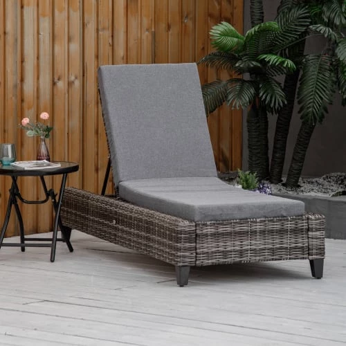 Outsunny Bains De Soleil Et Chaises Longues Bain De Soleil Inclinable Grand Confort En Résine Avec Matelas Gris 4 Outsunny Bains De Soleil Et Chaises Longues Bain De Soleil Inclinable Grand Confort En Résine Avec Matelas Gris – Image 2