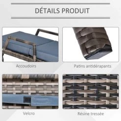Outsunny Bains De Soleil Et Chaises Longues Bain De Soleil Inclinable Matelas Grand Confort Résine Gris -Fauteuils de jardin Soldes Boutique bain de soleil inclinable matelas grand confort resine gris 5