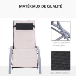Outsunny Bains De Soleil Et Chaises Longues Bain De Soleil Inclinable Multi-positions Alu Matelas Beige -Fauteuils de jardin Soldes Boutique bain de soleil inclinable multi positions alu matelas beige 3
