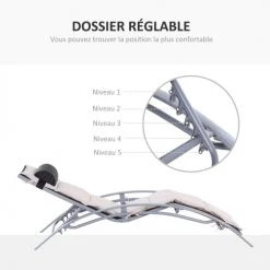 Outsunny Bains De Soleil Et Chaises Longues Bain De Soleil Inclinable Multi-positions Alu Matelas Beige -Fauteuils de jardin Soldes Boutique bain de soleil inclinable multi positions alu matelas beige 4