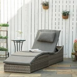 Outsunny Bains De Soleil Et Chaises Longues Bain De Soleil Pliable Inclinaison Réglable Matelas Gris Chiné -Fauteuils de jardin Soldes Boutique bain de soleil pliable inclinaison reglable matelas gris chine 1