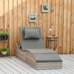 Outsunny Bains De Soleil Et Chaises Longues Bain De Soleil Pliable Inclinaison Réglable Matelas Gris Chiné -Fauteuils de jardin Soldes Boutique bain de soleil pliable inclinaison reglable matelas gris chine 3