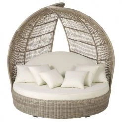 Maisons Du Monde Bains De Soleil Et Chaises Longues Bain De Soleil Rond 2 Places En Résine Et Coussins Blancs -Fauteuils de jardin Soldes Boutique bain de soleil rond 2 places en resine et coussins blancs 1000 16 36 198763 2