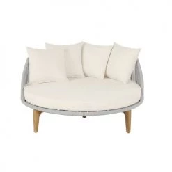 Maisons Du Monde Bains De Soleil Et Chaises Longues Bain De Soleil Rond En Corde Tressée Grise Et Toile Blanche -Fauteuils de jardin Soldes Boutique bain de soleil rond en corde tressee grise et toile blanche 1000 9 22 198790 1