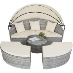 Tectake Bains De Soleil Et Chaises Longues Bain De Soleil Rond Modulable SANTORIN Gris Clair -Fauteuils de jardin Soldes Boutique bain de soleil rond modulable santorin gris clair 1