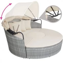 Tectake Bains De Soleil Et Chaises Longues Bain De Soleil Rond Modulable SANTORIN Gris Clair -Fauteuils de jardin Soldes Boutique bain de soleil rond modulable santorin gris clair 2