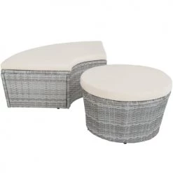 Tectake Bains De Soleil Et Chaises Longues Bain De Soleil Rond Modulable SANTORIN Gris Clair -Fauteuils de jardin Soldes Boutique bain de soleil rond modulable santorin gris clair 4