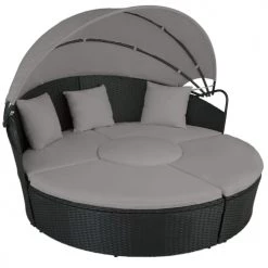 Tectake Bains De Soleil Et Chaises Longues Bain De Soleil Rond Modulable SANTORIN Noir/gris
