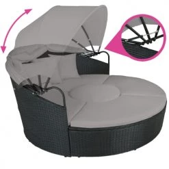 Tectake Bains De Soleil Et Chaises Longues Bain De Soleil Rond Modulable SANTORIN Noir/gris -Fauteuils de jardin Soldes Boutique bain de soleil rond modulable santorin noir gris 4