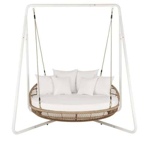 Maisons Du Monde Bains De Soleil Et Chaises Longues Bain De Soleil Suspendu Double En Résine Tressée Imitation Rotin Et Coussins Blancs 3 Maisons Du Monde Bains De Soleil Et Chaises Longues Bain De Soleil Suspendu Double En Résine Tressée Imitation Rotin Et Coussins Blancs