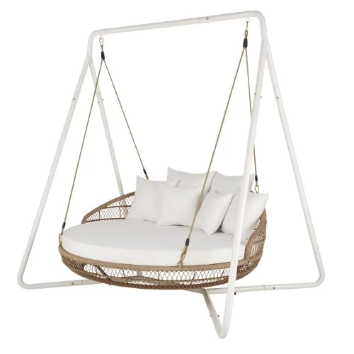 Maisons Du Monde Bains De Soleil Et Chaises Longues Bain De Soleil Suspendu Double En Résine Tressée Imitation Rotin Et Coussins Blancs 4 Maisons Du Monde Bains De Soleil Et Chaises Longues Bain De Soleil Suspendu Double En Résine Tressée Imitation Rotin Et Coussins Blancs – Image 2