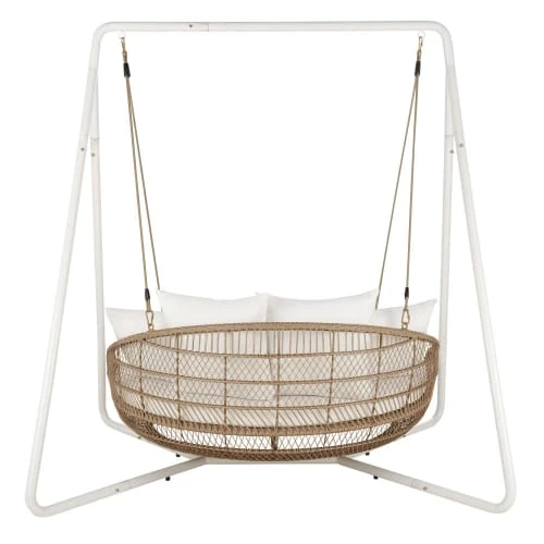 Maisons Du Monde Bains De Soleil Et Chaises Longues Bain De Soleil Suspendu Double En Résine Tressée Imitation Rotin Et Coussins Blancs 6 Maisons Du Monde Bains De Soleil Et Chaises Longues Bain De Soleil Suspendu Double En Résine Tressée Imitation Rotin Et Coussins Blancs – Image 4