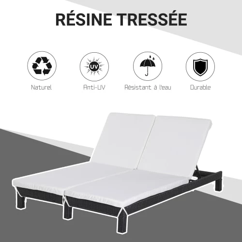 Outsunny Bains De Soleil Et Chaises Longues Bain De Soleil Transat 2 Places Grand Confort Matelas Inclus 8 Outsunny Bains De Soleil Et Chaises Longues Bain De Soleil Transat 2 Places Grand Confort Matelas Inclus – Image 6
