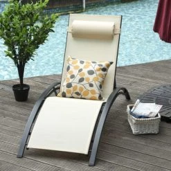 Outsunny Bains De Soleil Et Chaises Longues Bain De Soleil Transat Inclinable Multi-positions Alu Textilène Beige -Fauteuils de jardin Soldes Boutique bain de soleil transat inclinable multi positions alu textilene beige 3