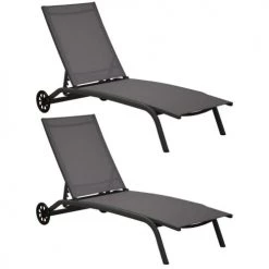 Proloisirs Bains De Soleil Et Chaises Longues Bains De Soleil En Aluminium Gris Celio (Lot De 2)