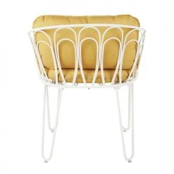 Maisons Du Monde Chaises De Jardin Chaise Avec Accoudoirs De Jardin En Acier Blanc Et Coussins Ocre -Fauteuils de jardin Soldes Boutique chaise avec accoudoirs de jardin en acier blanc et coussins ocre 1000 11 33 219260 8