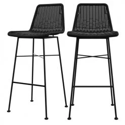 Rendez Vous Déco Chaises De Jardin Chaise De Bar 76 Cm En Résine Tressée Noire (lot De 2)