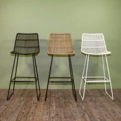 Now’s Home Chaises De Jardin Chaise De Bar D'extérieur Tressée En Polyprolylène Et Métal Blanc -Fauteuils de jardin Soldes Boutique chaise de bar d exterieur tressee en polyprolylene et metal blanc 3