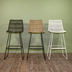 Now’s Home Chaises De Jardin Chaise De Bar D'extérieur Tressée En Polyprolylène Et Métal Blanc -Fauteuils de jardin Soldes Boutique chaise de bar d exterieur tressee en polyprolylene et metal blanc 5