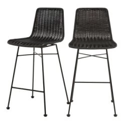 Rendez Vous Déco Chaises De Jardin Chaise De Bar Mi-hauteur 63 Cm En Résine Tressée Marron (x2) -Fauteuils de jardin Soldes Boutique chaise de bar mi hauteur 63 cm en resine tressee noire x2