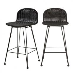 Rendez Vous Déco Chaises De Jardin Chaise De Bar Mi-hauteur 63 Cm En Résine Tressée Noire (x2)