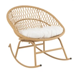 Meubles & Design Fauteuils De Jardin Chaise De Jardin à Bascule Effet Rotin Avec Coussin Blanc
