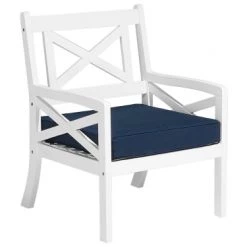 Beliani Fauteuils De Jardin Chaise De Jardin Blanche Avec Coussin Bleu Marine