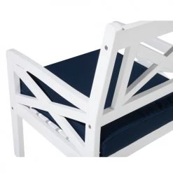 Beliani Fauteuils De Jardin Chaise De Jardin Blanche Avec Coussin Bleu Marine -Fauteuils de jardin Soldes Boutique chaise de jardin blanche avec coussin bleu marine 3