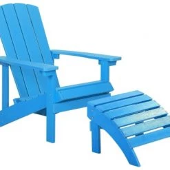 Beliani Fauteuils De Jardin Chaise De Jardin Bleue Avec Repose-pieds