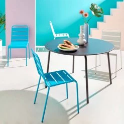 Oviala Chaises De Jardin Chaise De Jardin En Métal Bleu -Fauteuils de jardin Soldes Boutique chaise de jardin en metal bleu 3