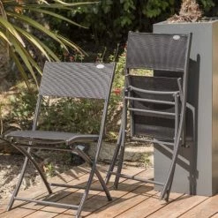 Dcb Garden Chaises De Jardin Chaise De Jardin Pliante En Aluminium Et Toile Plastifiée Noire -Fauteuils de jardin Soldes Boutique chaise de jardin pliante en aluminium et toile plastifiee noire 2