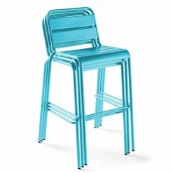 Oviala Chaises De Jardin Chaise Haute En Métal Bleu -Fauteuils de jardin Soldes Boutique chaise haute en metal bleu 9