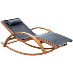Outsunny Bains De Soleil Et Chaises Longues Chaise Longue à Bascule Bois Noir -Fauteuils de jardin Soldes Boutique chaise longue a bascule bois noir 3