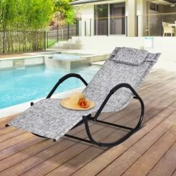 Outsunny Bains De Soleil Et Chaises Longues Chaise Longue à Bascule Rocking Chair Design Contemporain Gris -Fauteuils de jardin Soldes Boutique chaise longue a bascule rocking chair design contemporain gris 1