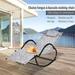 Outsunny Bains De Soleil Et Chaises Longues Chaise Longue à Bascule Rocking Chair Design Contemporain Gris -Fauteuils de jardin Soldes Boutique chaise longue a bascule rocking chair design contemporain gris 3