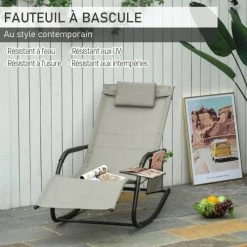Outsunny Fauteuils De Jardin Chaise Longue à Bascule Tétière Amovible, Accoudoirs Et Rangement -Fauteuils de jardin Soldes Boutique chaise longue a bascule tetiere amovible accoudoirs et rangement 5