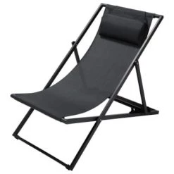 Maisons Du Monde Bains De Soleil Et Chaises Longues Chilienne En Métal Et Toile Plastifiée Vert Kaki -Fauteuils de jardin Soldes Boutique chaise longue chilienne pliante en metal gris anthracite split 1000 2 17 130766 1 5