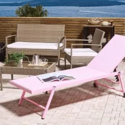 Beliani Bains De Soleil Et Chaises Longues Chaise Longue En Aluminium Avec Revêtement Rose -Fauteuils de jardin Soldes Boutique chaise longue en aluminium avec revetement rose 1