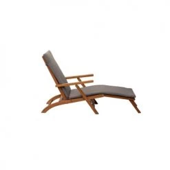 Beau Rivage Bains De Soleil Et Chaises Longues Chaise Longue En Bois D'acacia Coussin De Matelas Gris -Fauteuils de jardin Soldes Boutique chaise longue en bois d acacia coussin de matelas gris 3