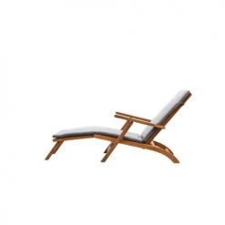 Beau Rivage Bains De Soleil Et Chaises Longues Chaise Longue En Bois D'acacia Coussin De Matelas Gris -Fauteuils de jardin Soldes Boutique chaise longue en bois d acacia coussin de matelas gris 4