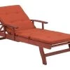 Beliani Bains De Soleil Et Chaises Longues Chaise Longue En Bois Naturel Avec Coussin Rouge -Fauteuils de jardin Soldes Boutique chaise longue en bois naturel avec coussin rouge