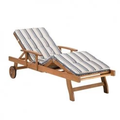 Beliani Bains De Soleil Et Chaises Longues Chaise Longue En Bois Naturel Et Coussin Rayé Bleu Beige -Fauteuils de jardin Soldes Boutique chaise longue en bois naturel et coussin raye bleu beige 2