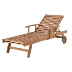 Beliani Bains De Soleil Et Chaises Longues Chaise Longue En Bois Naturel Et Coussin Rayé Bleu Beige -Fauteuils de jardin Soldes Boutique chaise longue en bois naturel et coussin raye bleu beige 3