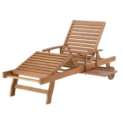 Beliani Bains De Soleil Et Chaises Longues Chaise Longue En Bois Naturel Et Coussin Rayé Bleu Beige -Fauteuils de jardin Soldes Boutique chaise longue en bois naturel et coussin raye bleu beige 4