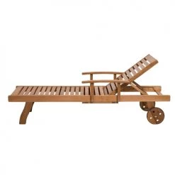 Beliani Bains De Soleil Et Chaises Longues Chaise Longue En Bois Naturel Et Coussin Rayé Bleu Beige -Fauteuils de jardin Soldes Boutique chaise longue en bois naturel et coussin raye bleu beige 5