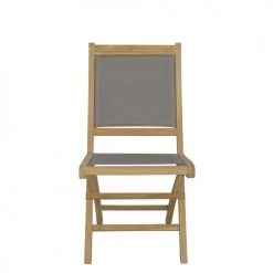 MOYCOR Chaises De Jardin Chaise Pliante D'extérieur En Tissu Gris Et Bois -Fauteuils de jardin Soldes Boutique chaise pliante d exterieur en tissu gris et bois 2