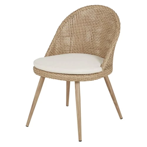 Maisons Du Monde Chaises De Jardin Cannage En Résine Imitation Rotin Et Coussin écru (x2) 4 Maisons Du Monde Chaises De Jardin Cannage En Résine Imitation Rotin Et Coussin écru (x2) – Image 2