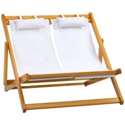Outsunny Bains De Soleil Et Chaises Longues Chilienne 2 Places Pliable Bois Peuplier Pré-huilé Oxford Blanc